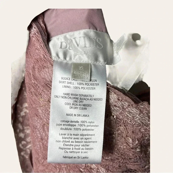 Women’s DAVID’S BRIDAL ONE‎ SHOULDER MAXI LENGTH DRESS SIZE 16 LACE TOP CHIFFON - Picture 10 of 10